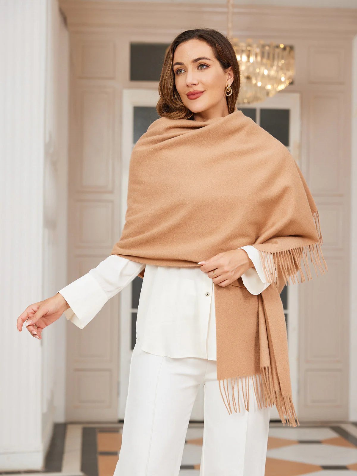 Pure Wool Scarf Shawl w/ Fringed Decoration 200x70cm/79 - Image 45