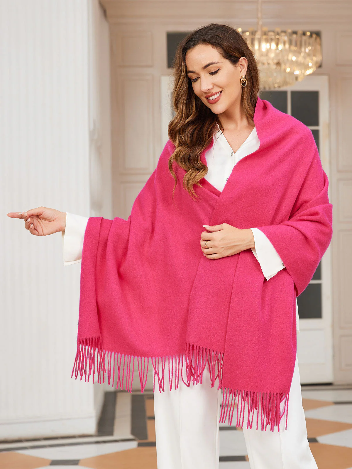 Pure Wool Scarf Shawl w/ Fringed Decoration 200x70cm/79 - Image 48