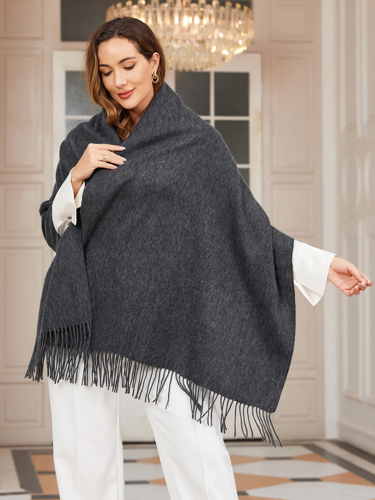 Pure Wool Scarf Shawl w/ Fringed Decoration 200x70cm/79 - Image 52