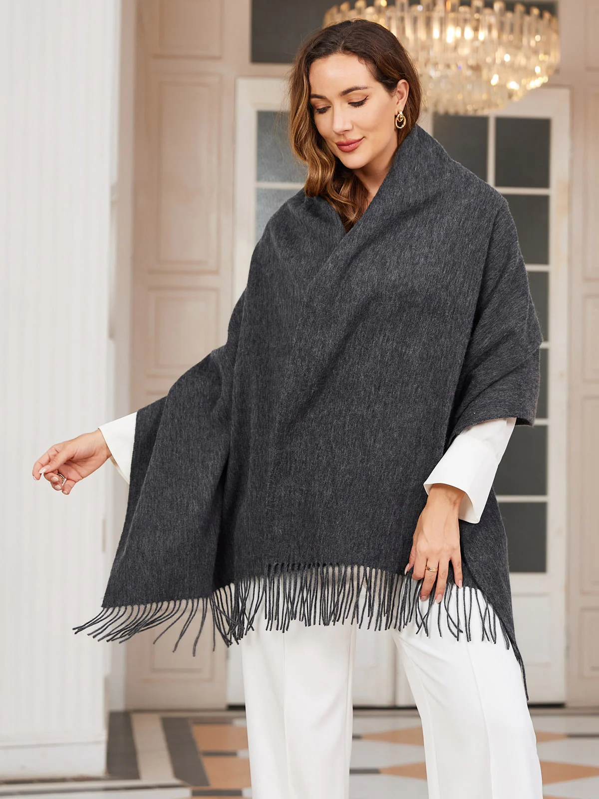 Pure Wool Scarf Shawl w/ Fringed Decoration 200x70cm/79 - Image 53