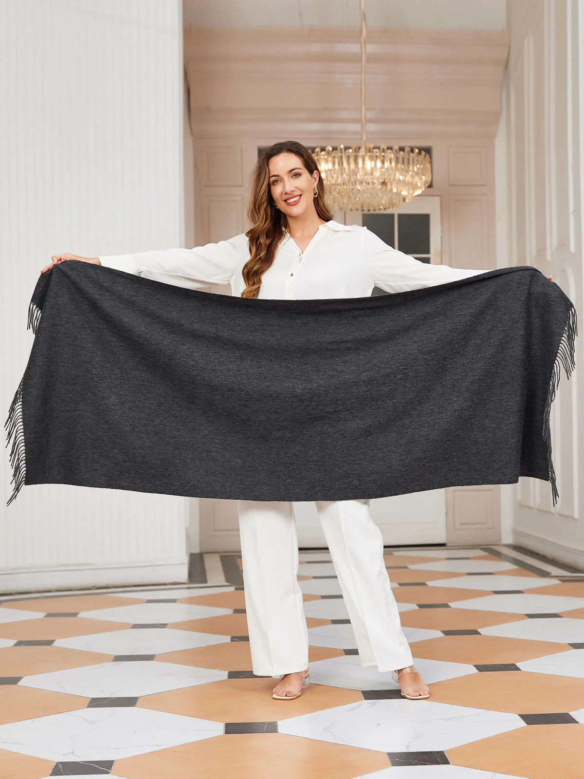 Pure Wool Scarf Shawl w/ Fringed Decoration 200x70cm/79 - Image 55