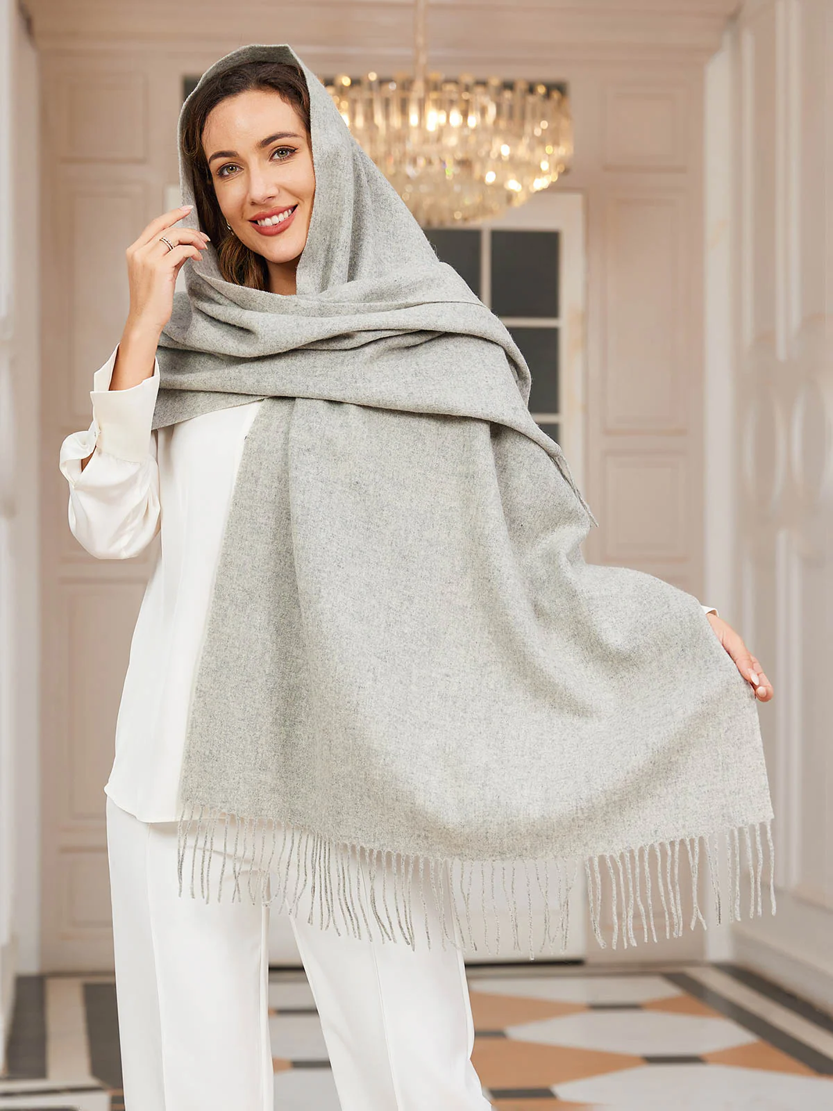 Pure Wool Scarf Shawl w/ Fringed Decoration 200x70cm/79 - Image 56