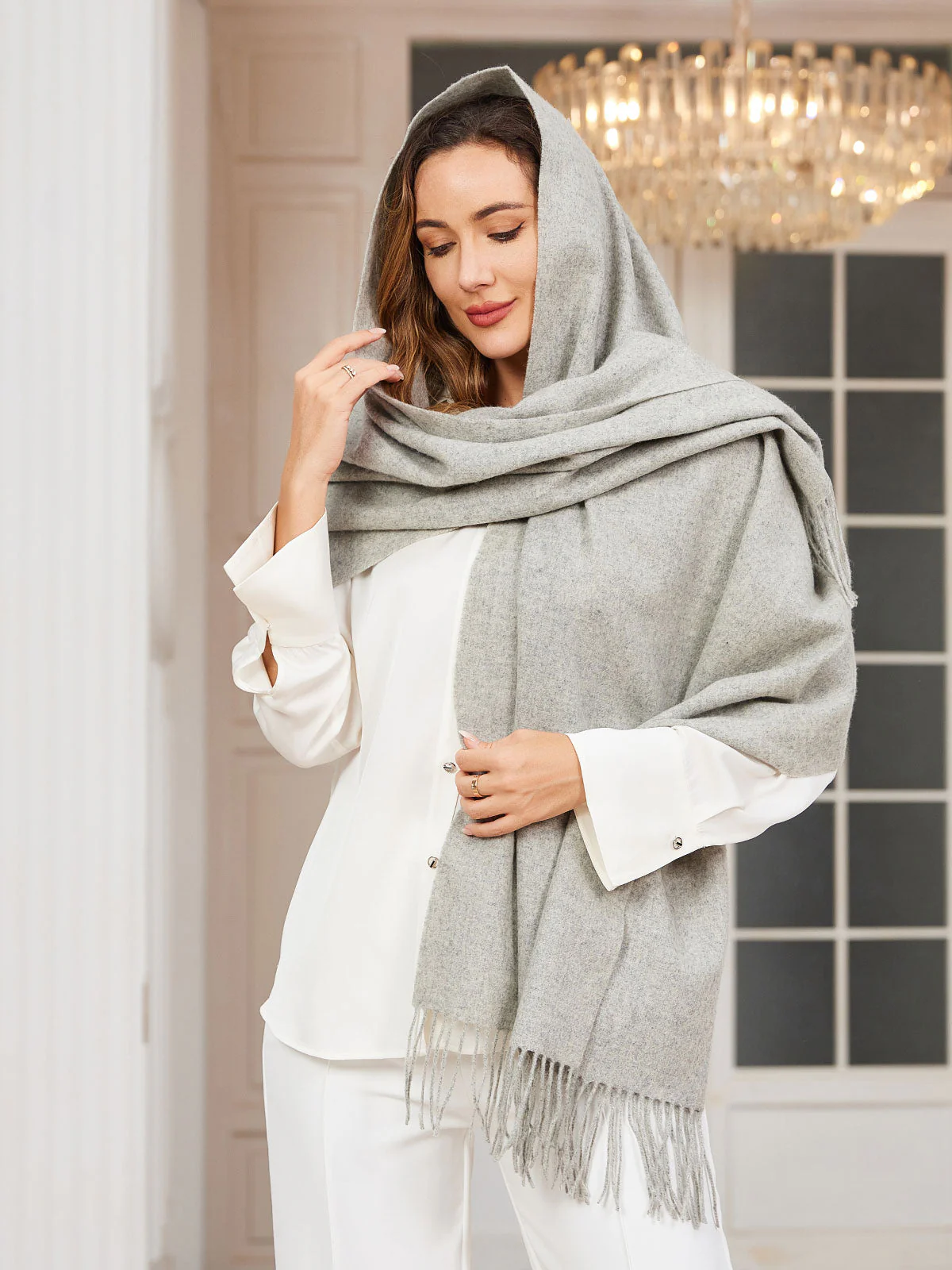 Pure Wool Scarf Shawl w/ Fringed Decoration 200x70cm/79 - Image 57