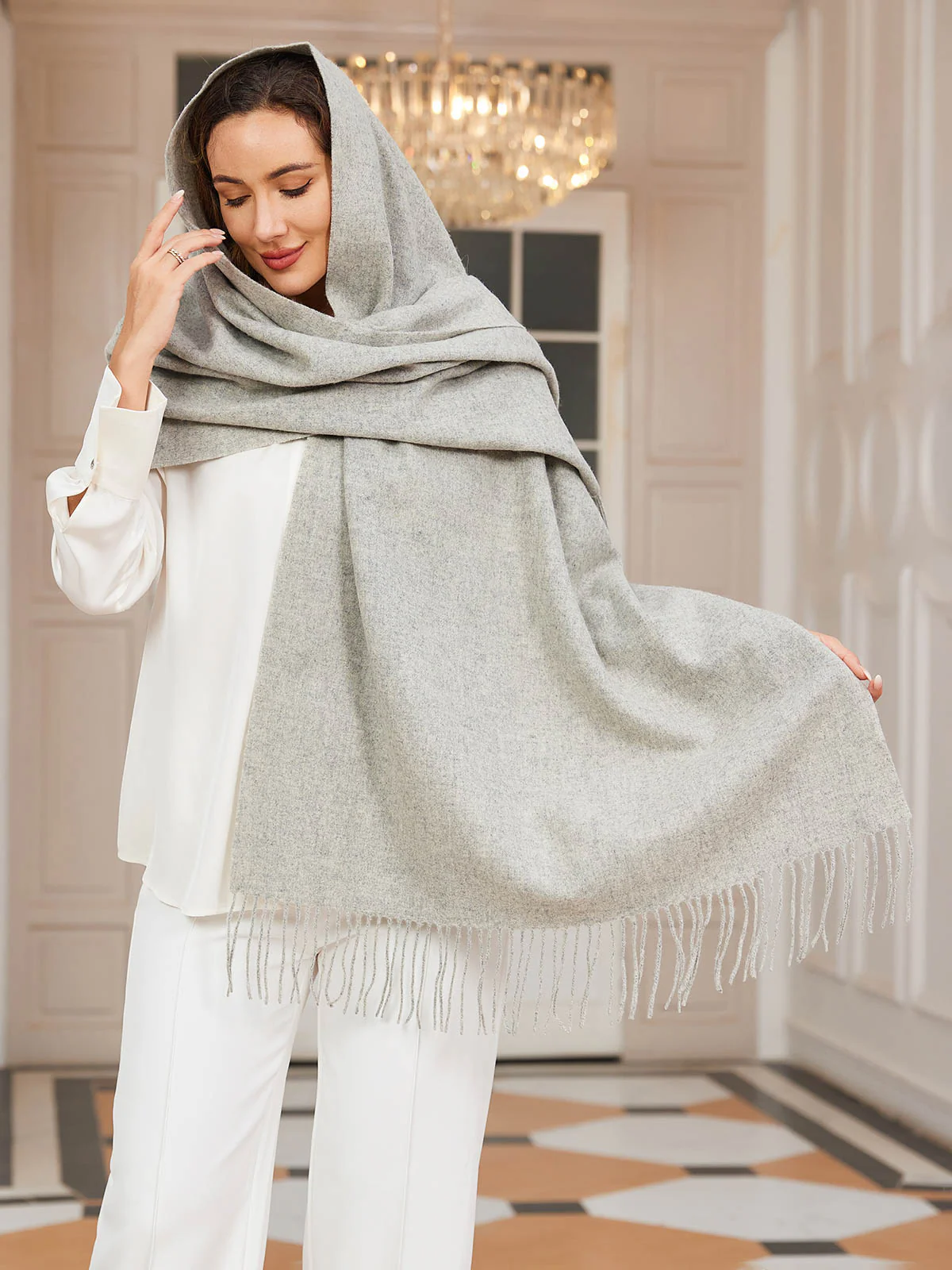 Pure Wool Scarf Shawl w/ Fringed Decoration 200x70cm/79 - Image 58