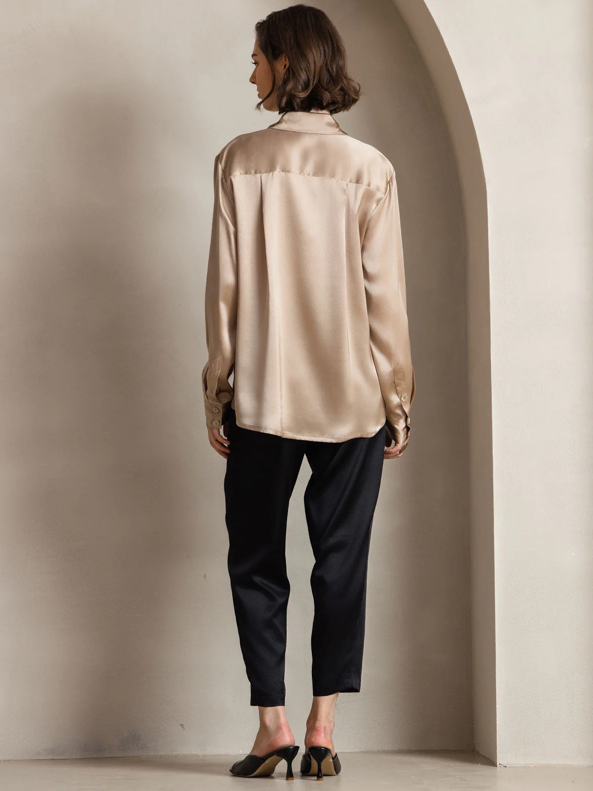19Momme Silk Long Sleeve Lapel Collar Women's Shirt - Image 10