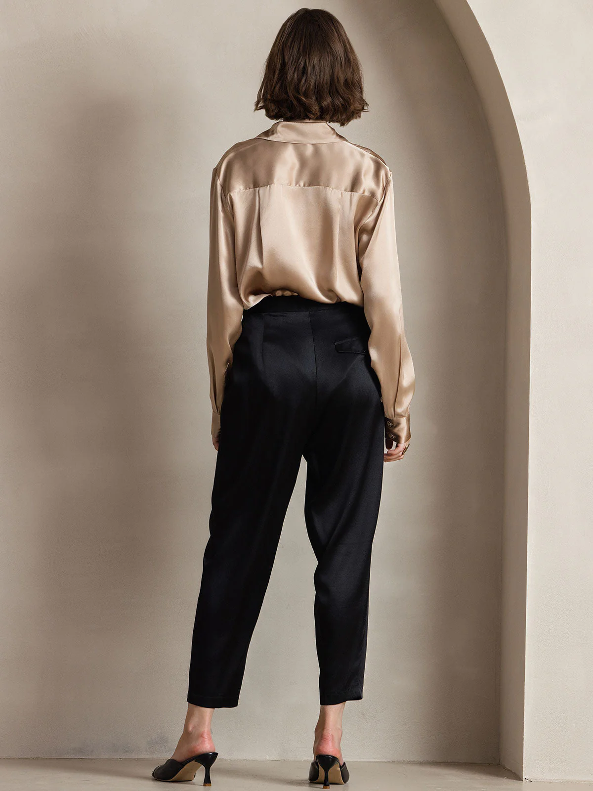 19Momme Silk Long Sleeve Lapel Collar Women's Shirt - Image 12