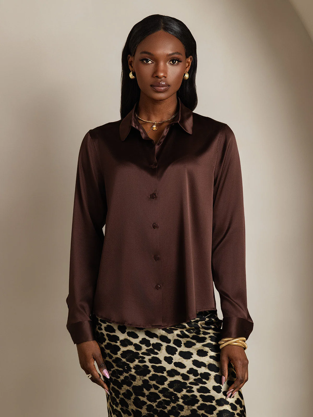19Momme Silk Long Sleeve Lapel Collar Women's Shirt - Image 20