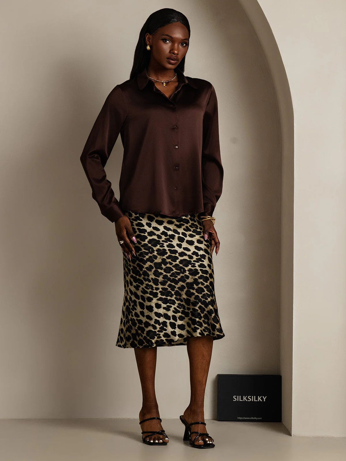 19Momme Silk Long Sleeve Lapel Collar Women's Shirt - Image 22