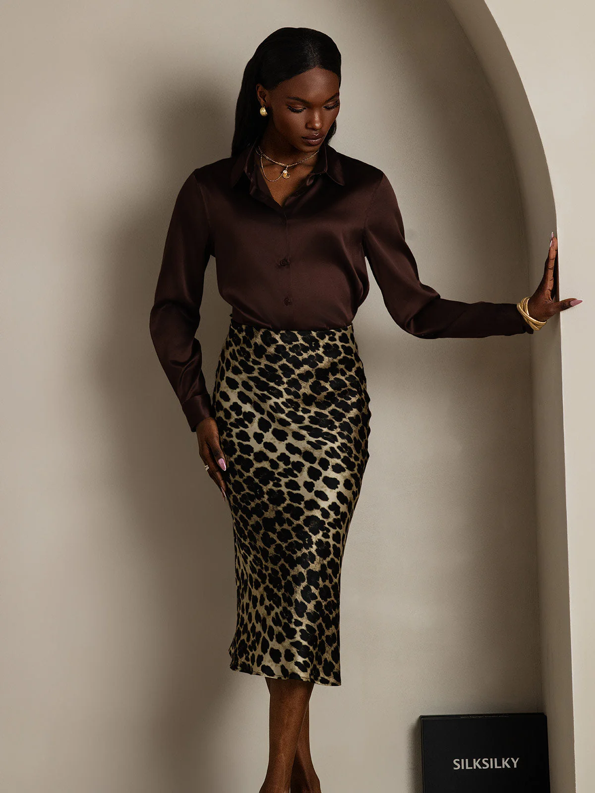 19Momme Silk Long Sleeve Lapel Collar Women's Shirt - Image 23