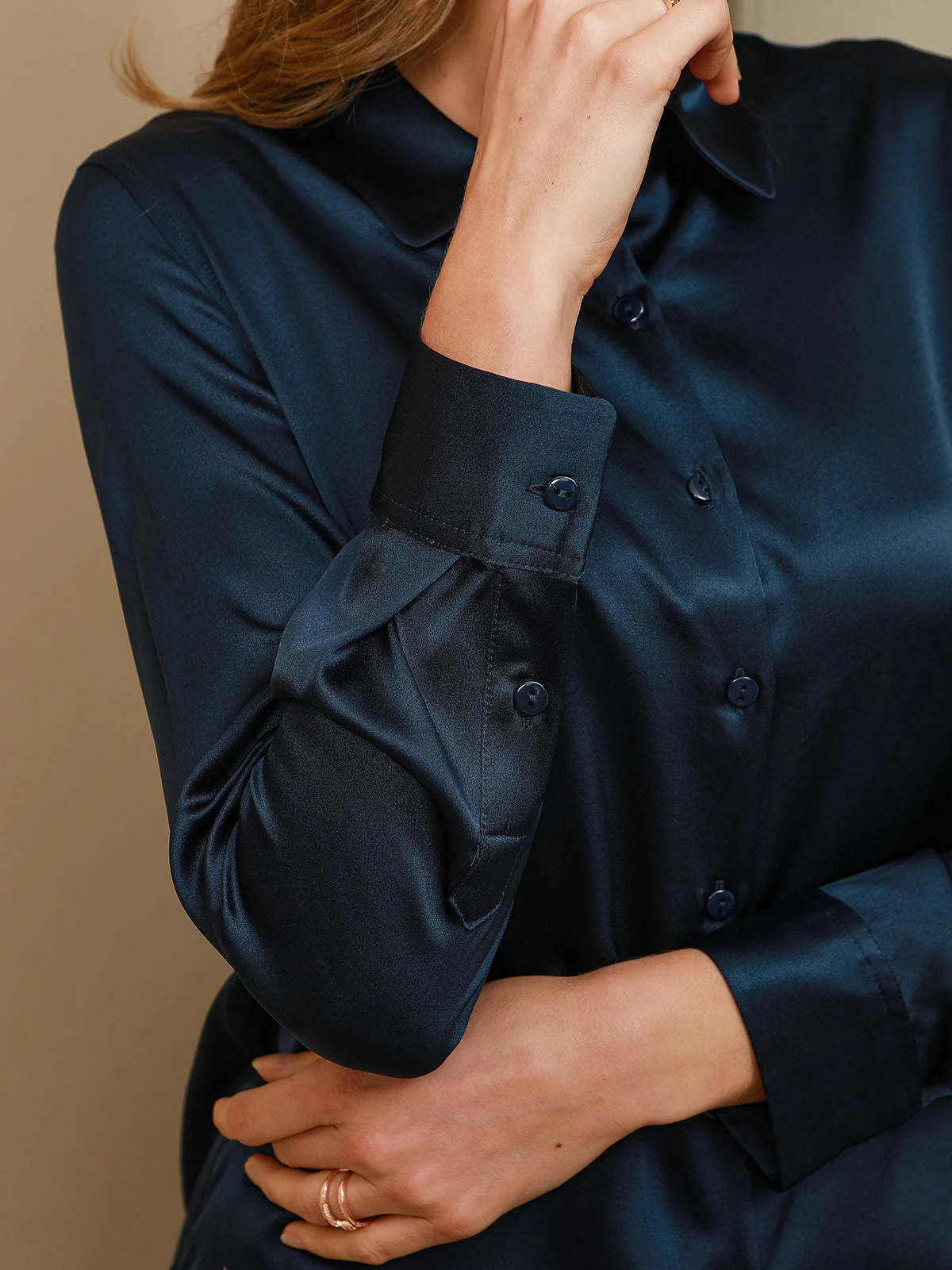 19Momme Silk Long Sleeve Lapel Collar Women's Shirt - Image 41