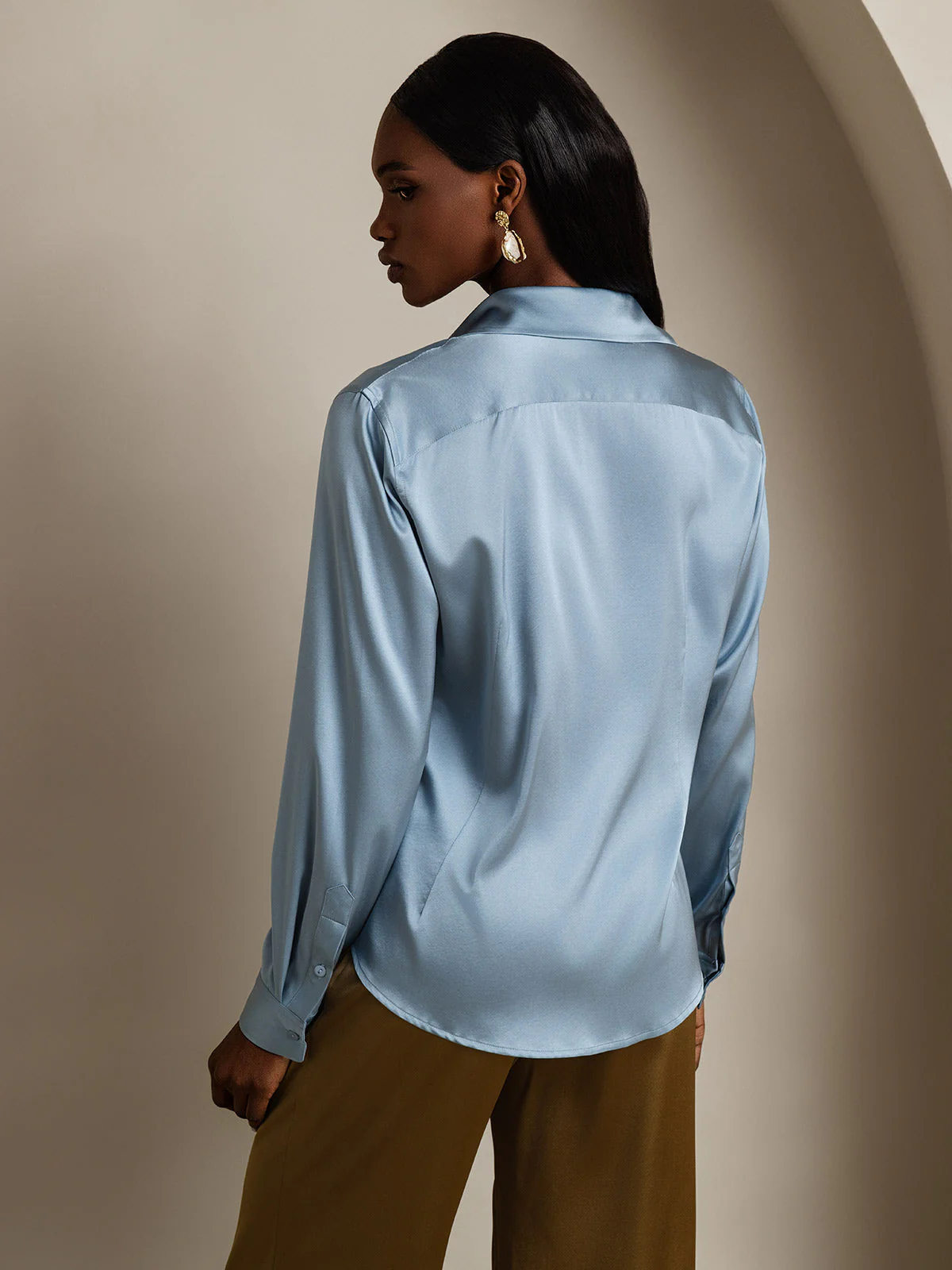 19Momme Silk Long Sleeve Lapel Collar Women's Shirt - Image 51