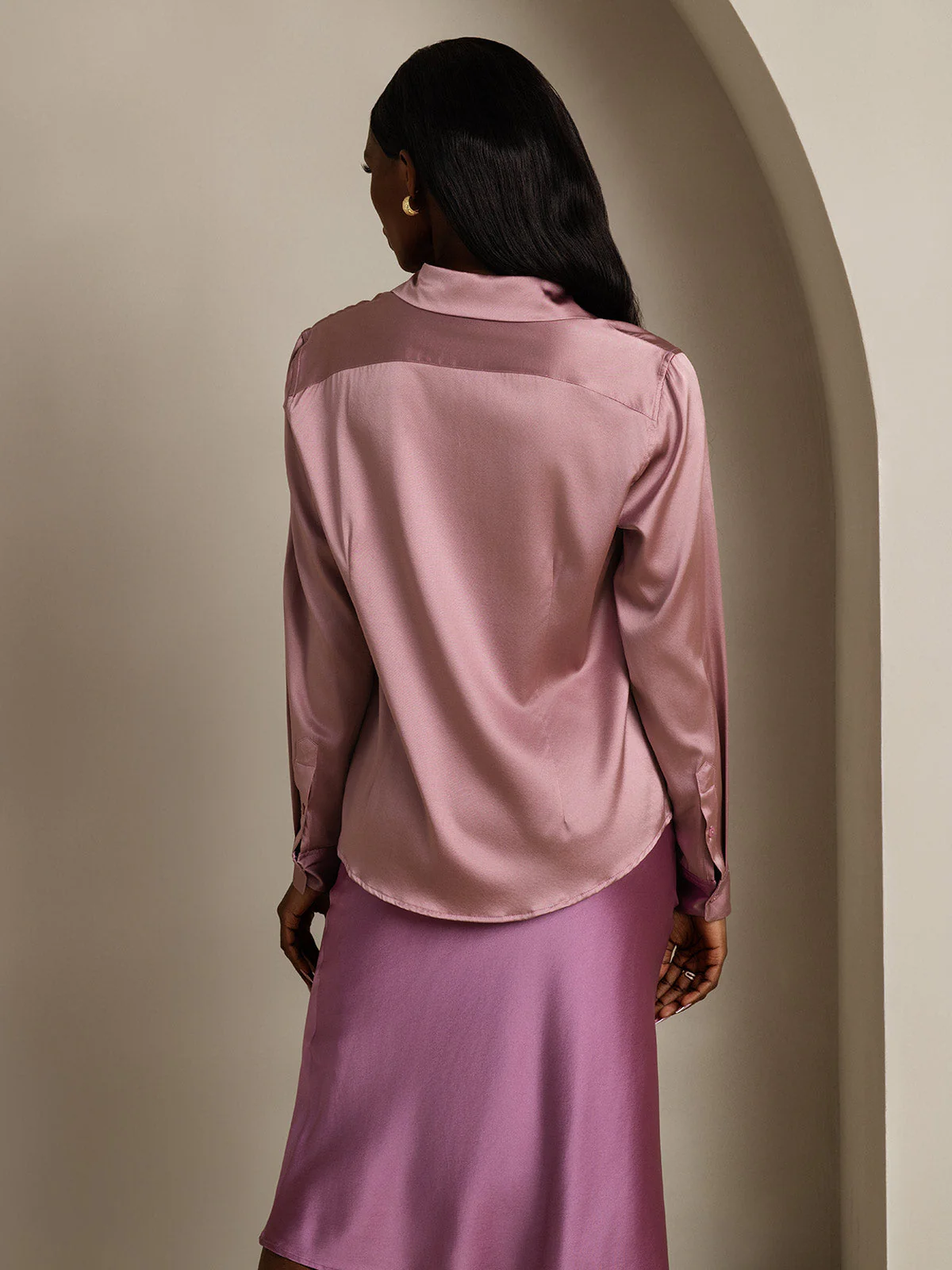 19Momme Silk Long Sleeve Lapel Collar Women's Shirt - Image 59
