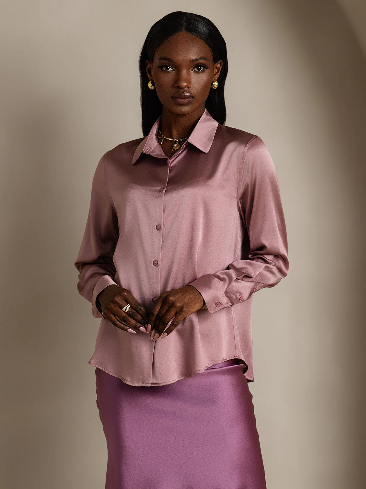 19Momme Silk Long Sleeve Lapel Collar Women's Shirt - Image 60