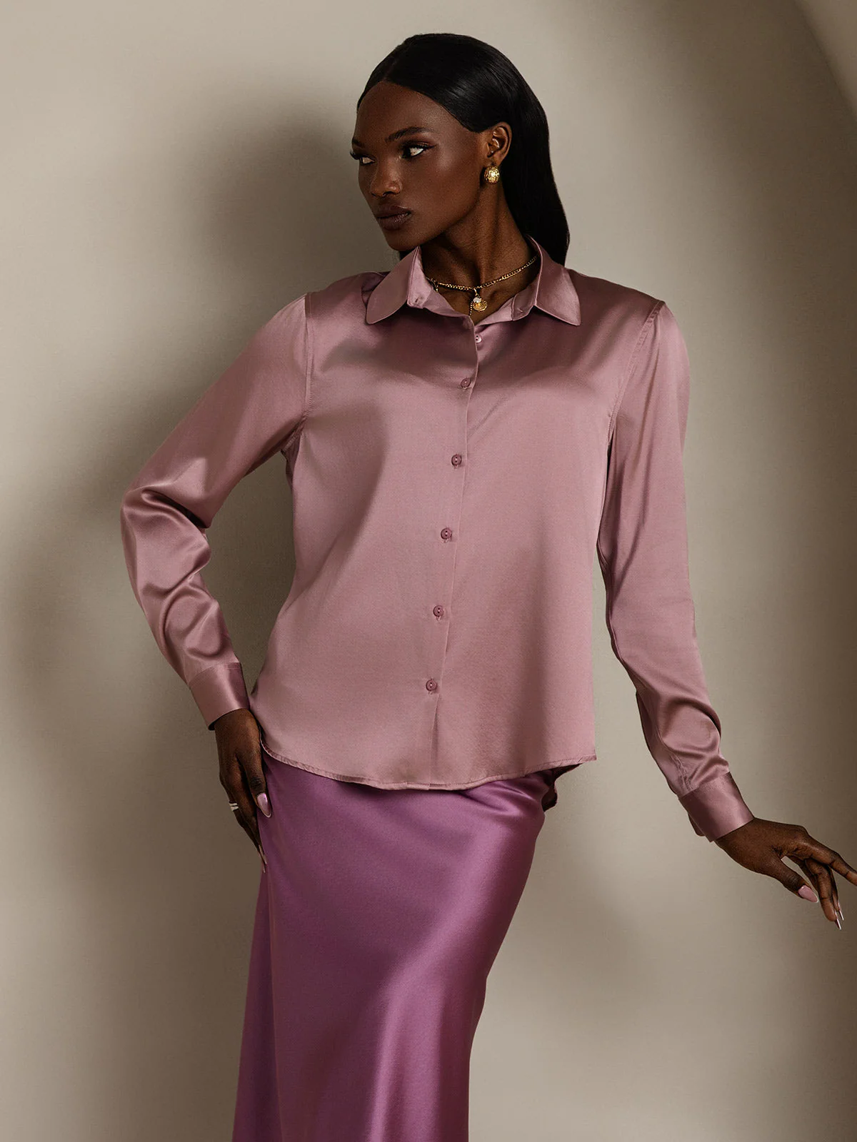 19Momme Silk Long Sleeve Lapel Collar Women's Shirt - Image 62