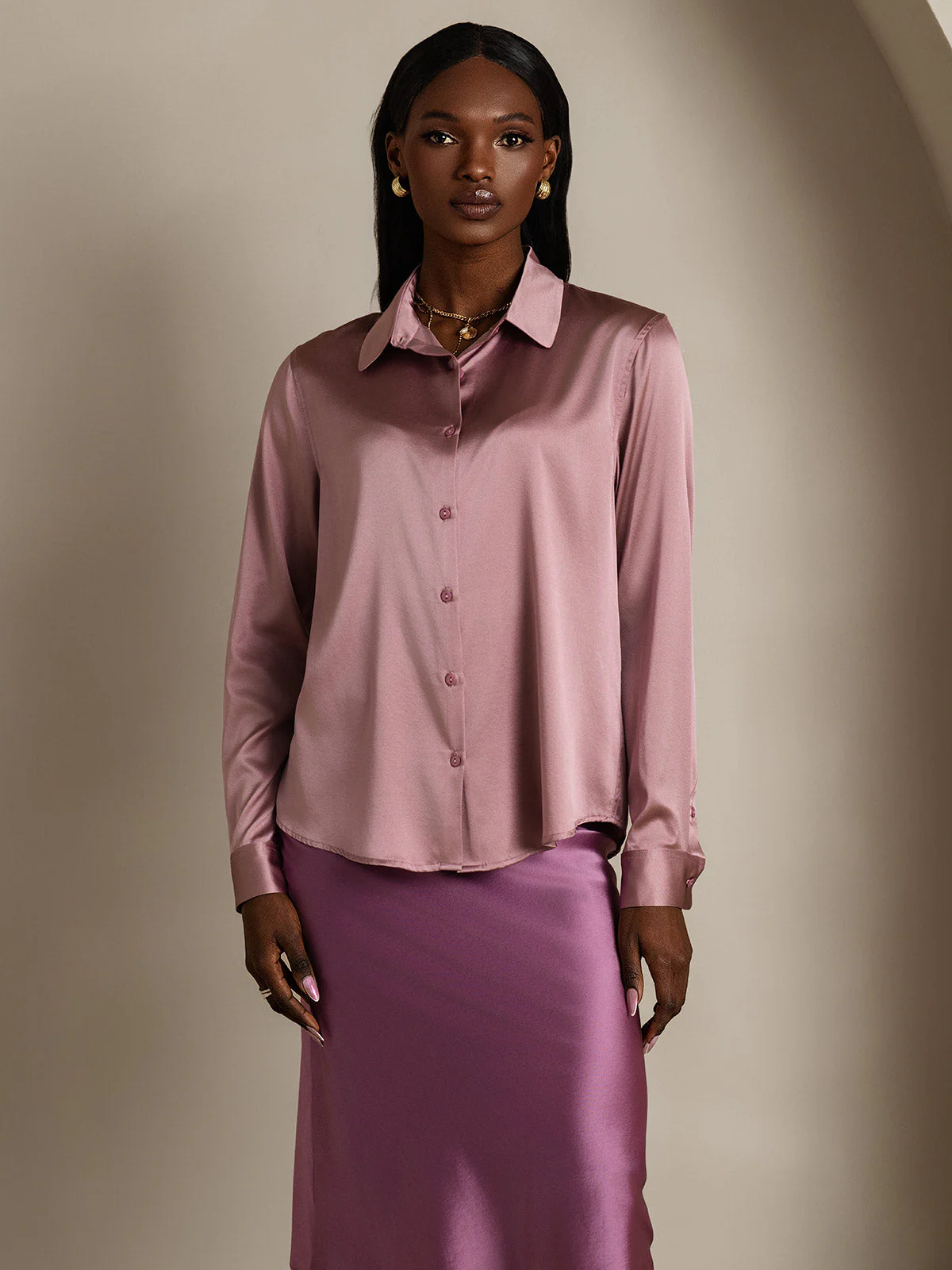 19Momme Silk Long Sleeve Lapel Collar Women's Shirt - Image 63