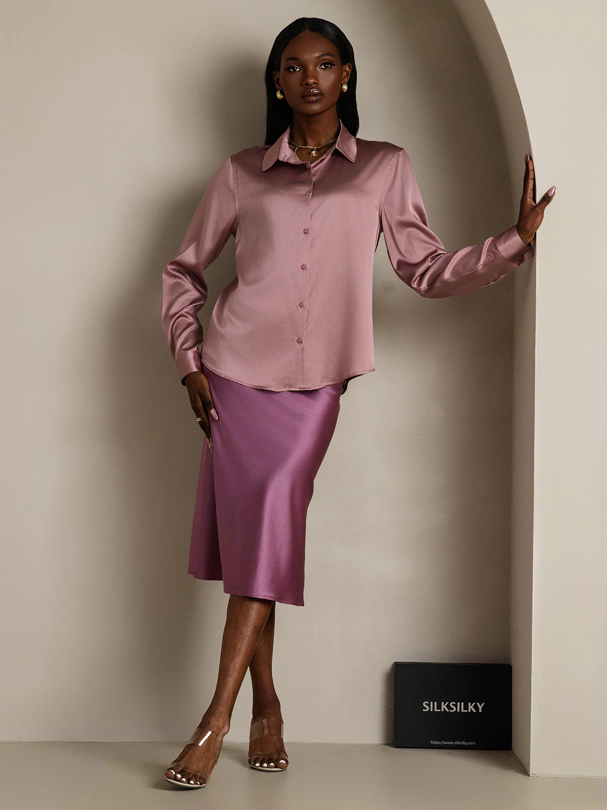 19Momme Silk Long Sleeve Lapel Collar Women's Shirt - Image 64