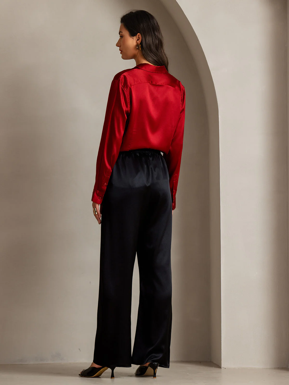19Momme Silk Long Sleeve Lapel Collar Women's Shirt - Image 67