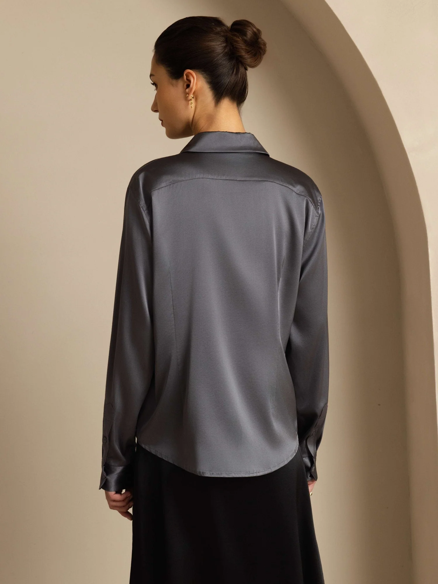 19Momme Silk Long Sleeve Lapel Collar Women's Shirt - Image 94