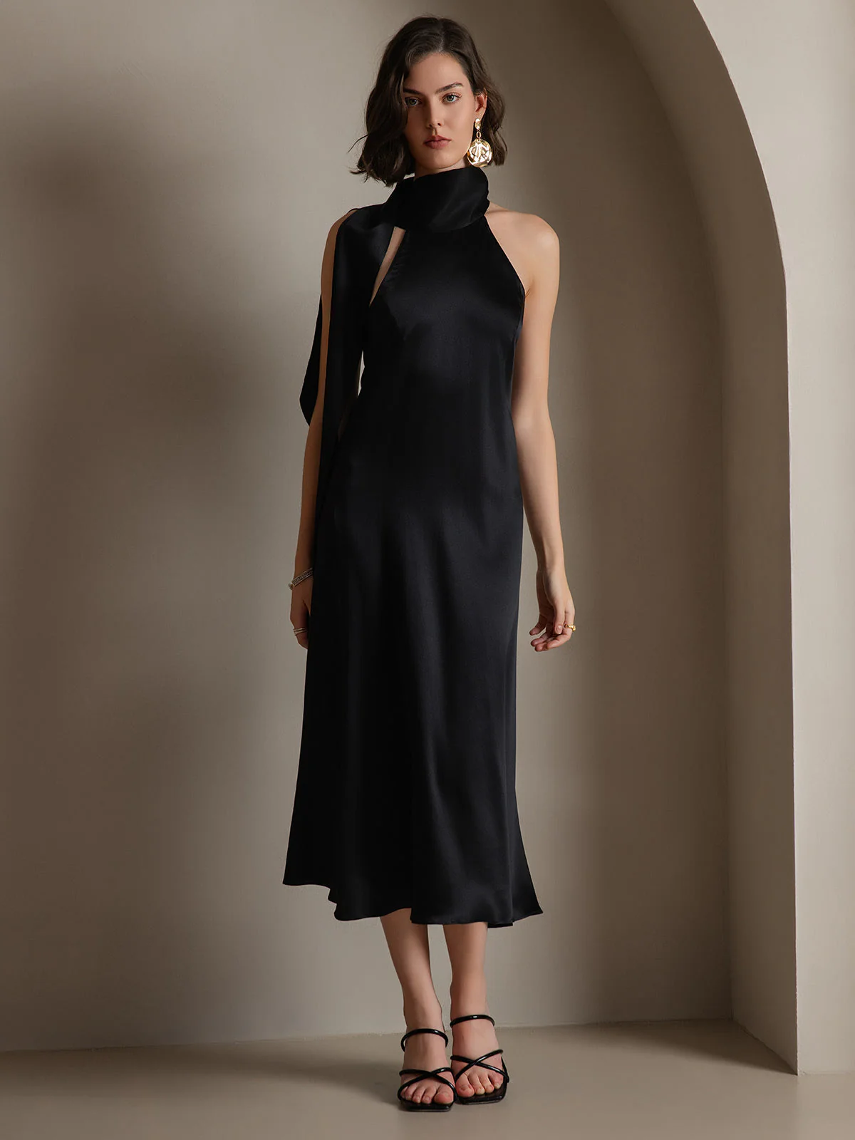 19Momme Silk Sleeveless Tie Neck Midi Dress - Image 29