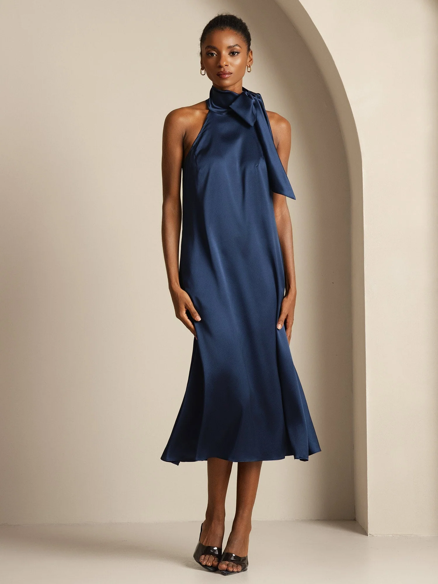 19Momme Silk Sleeveless Tie Neck Midi Dress - Image 9