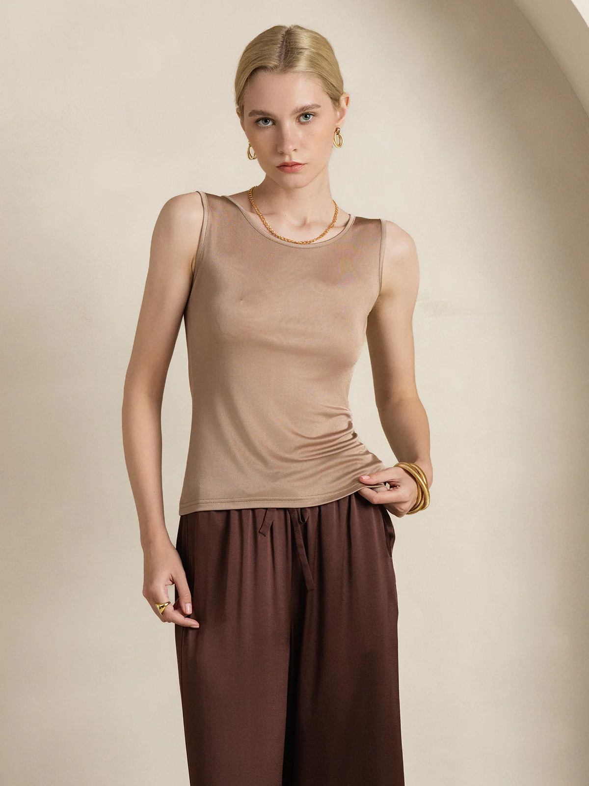 Pure Silk Sleeveless Round Neck Women's Tank Top - Image 49