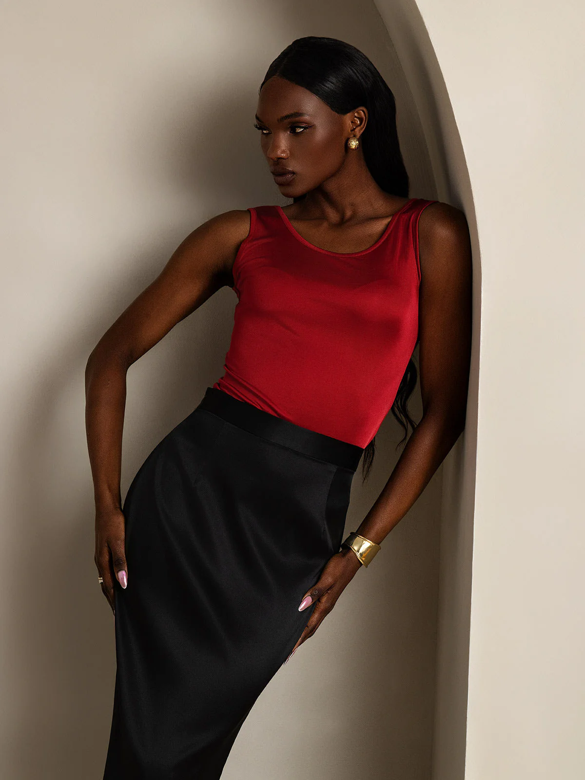 Pure Silk Sleeveless Round Neck Women's Tank Top - Image 59