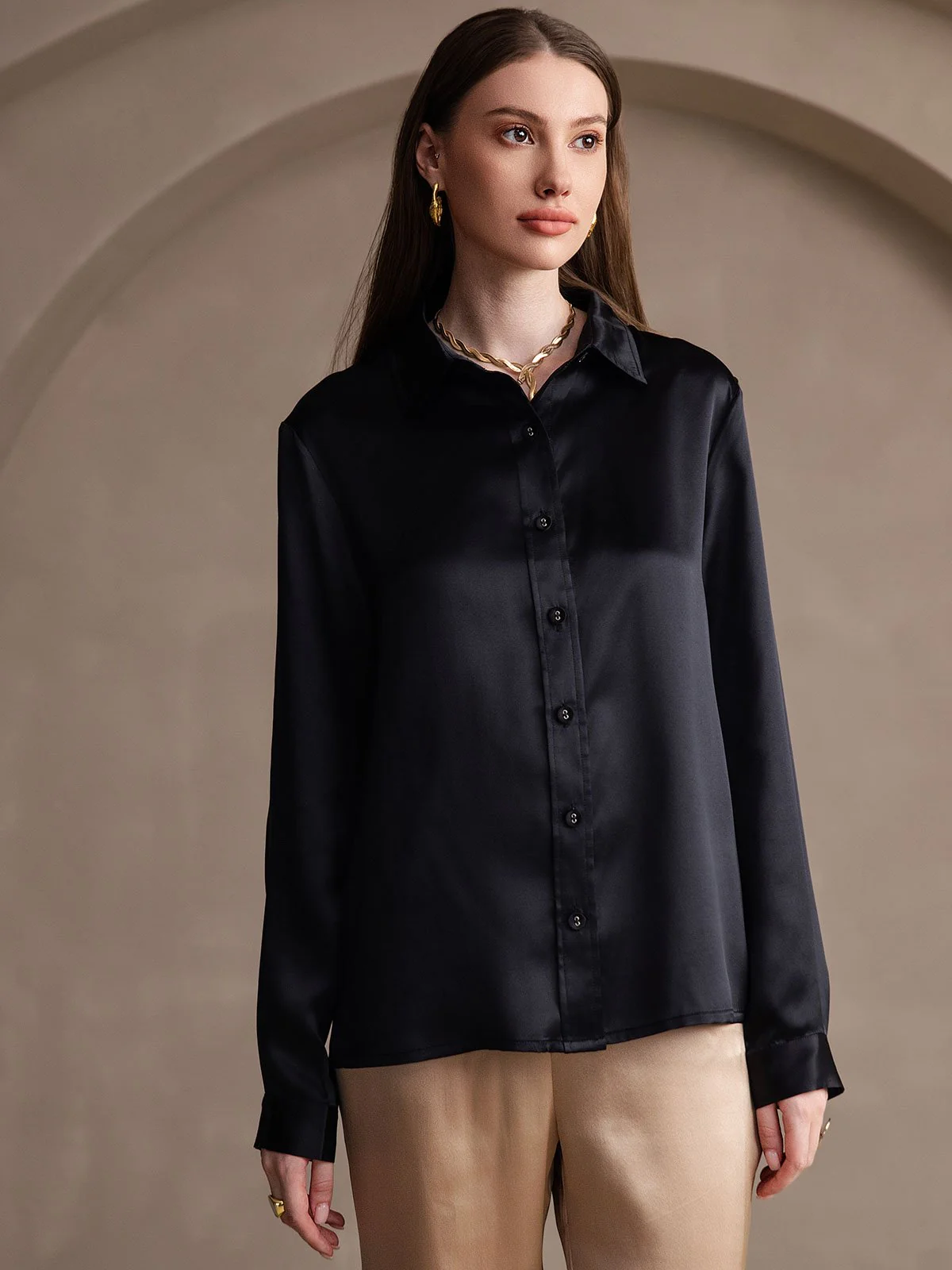Clearance(Ships to UK Only) - 19Momme Silk Long Sleeve Lapel Collar Women's Shirt - Image 10