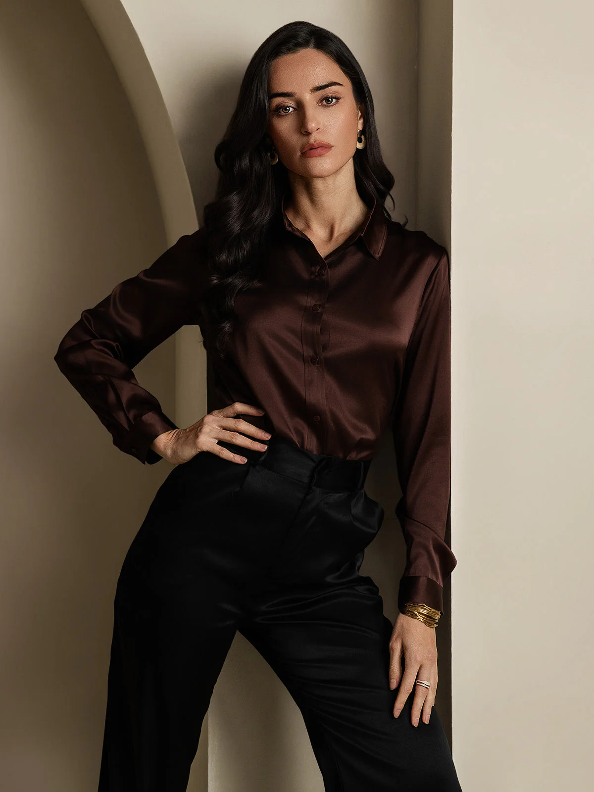 Clearance(Ships to UK Only) - 19Momme Silk Long Sleeve Lapel Collar Women's Shirt - Image 5