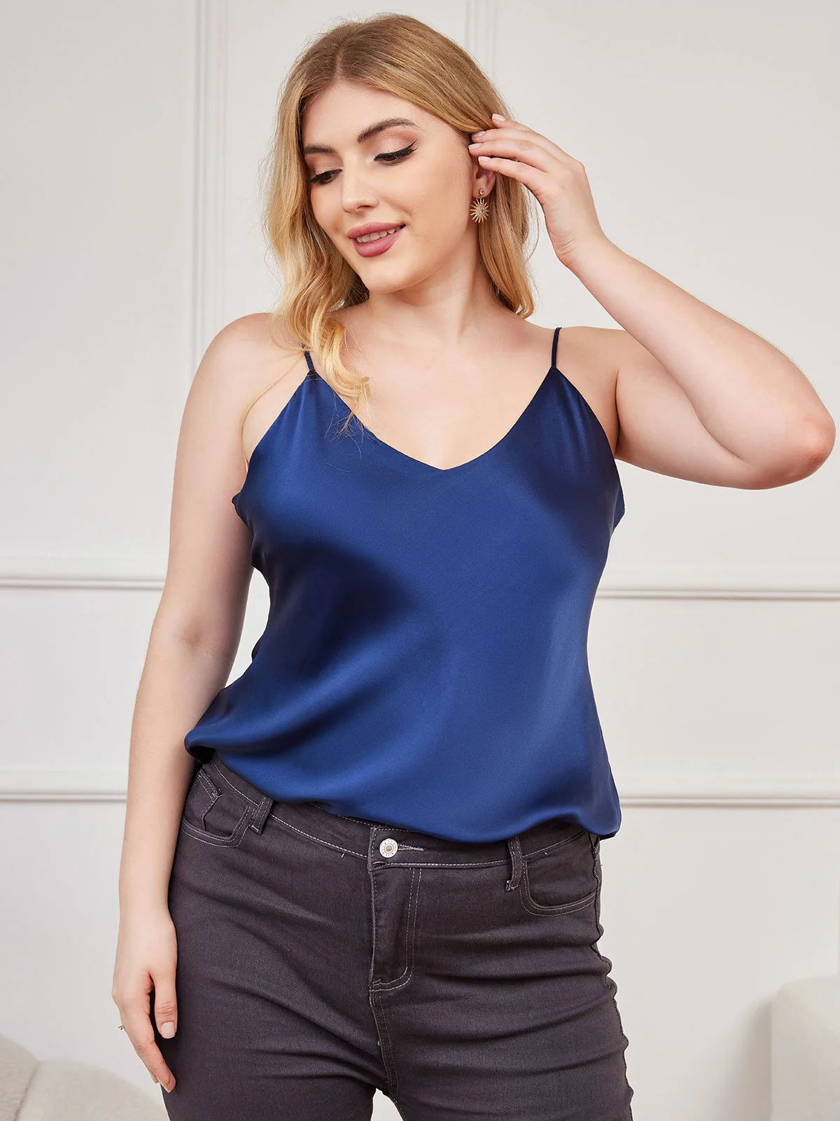 Women's Plus Size Silk Spaghetti Strap Camisole Top - Image 14