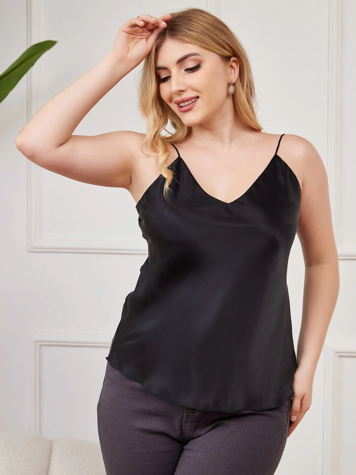 Women's Plus Size Silk Spaghetti Strap Camisole Top - Image 18