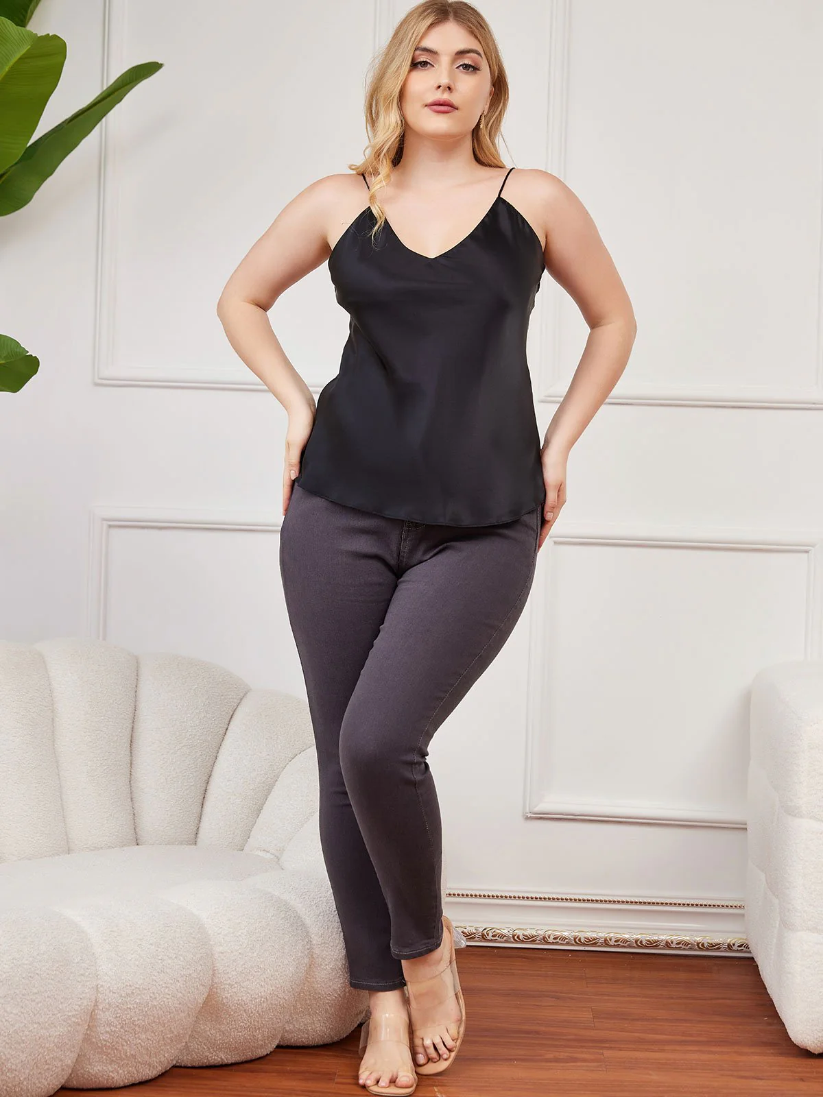Women's Plus Size Silk Spaghetti Strap Camisole Top - Image 21