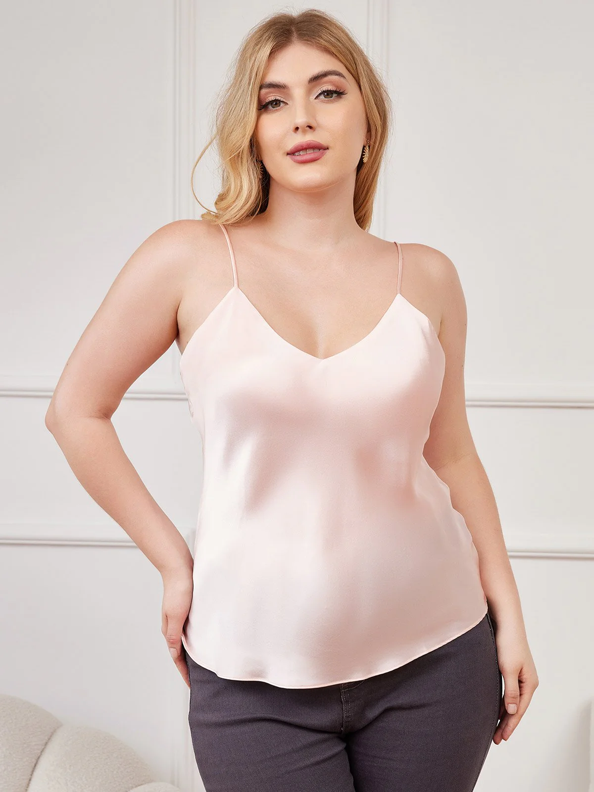 Women's Plus Size Silk Spaghetti Strap Camisole Top - Image 22