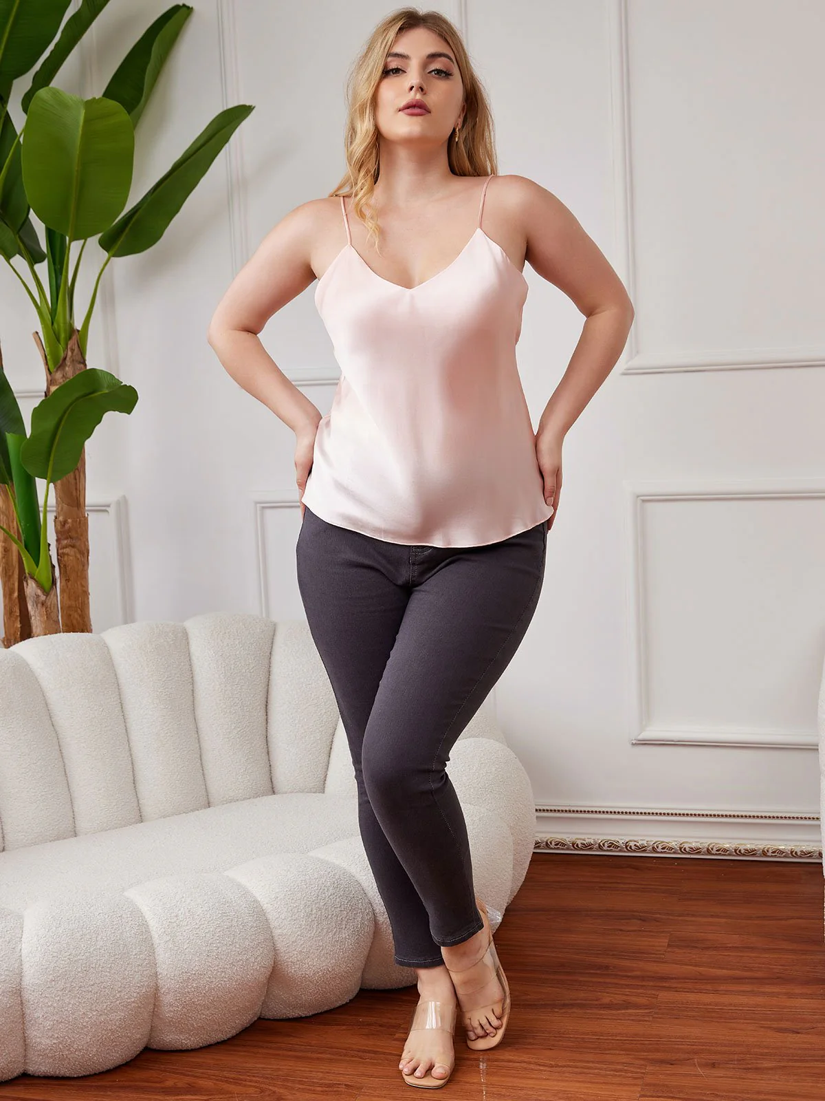 Women's Plus Size Silk Spaghetti Strap Camisole Top - Image 25
