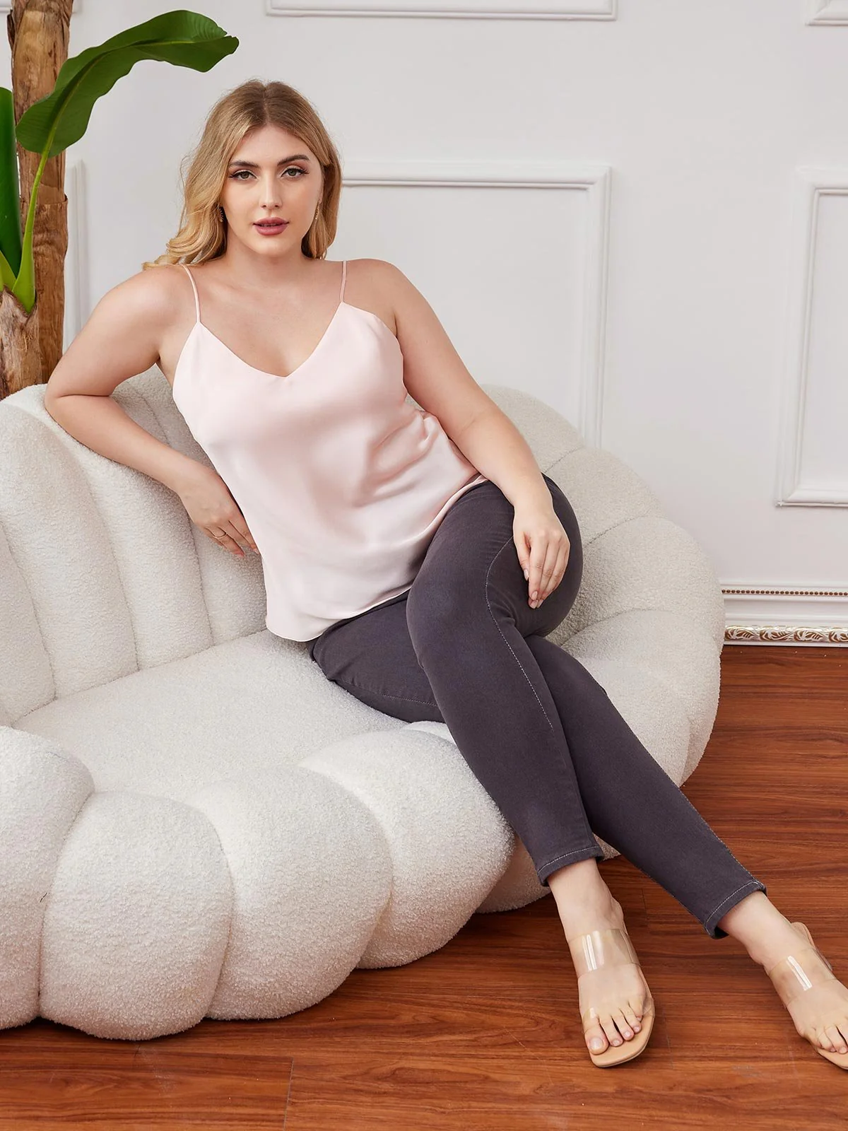 Women's Plus Size Silk Spaghetti Strap Camisole Top - Image 26