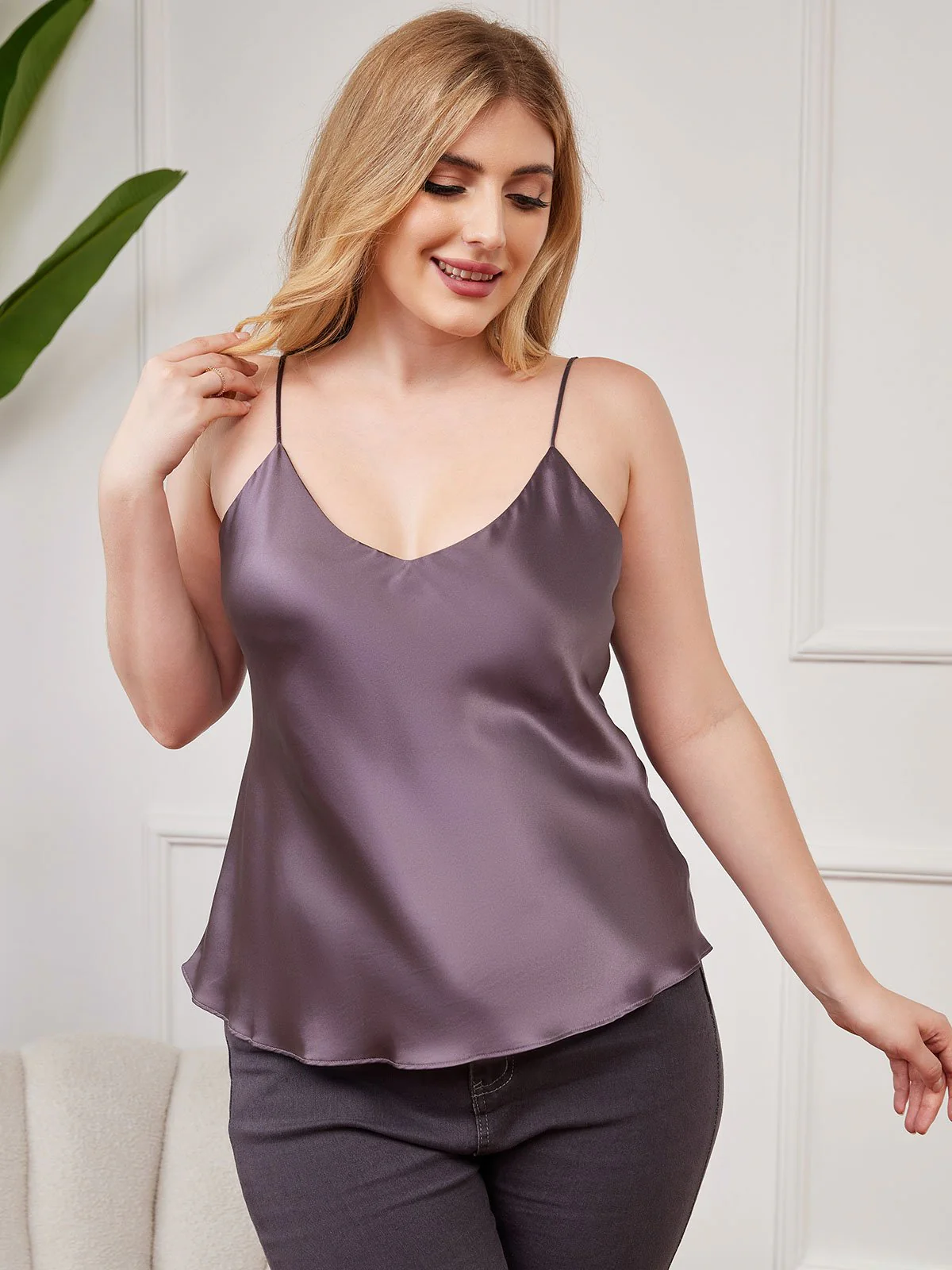 Women's Plus Size Silk Spaghetti Strap Camisole Top - Image 33