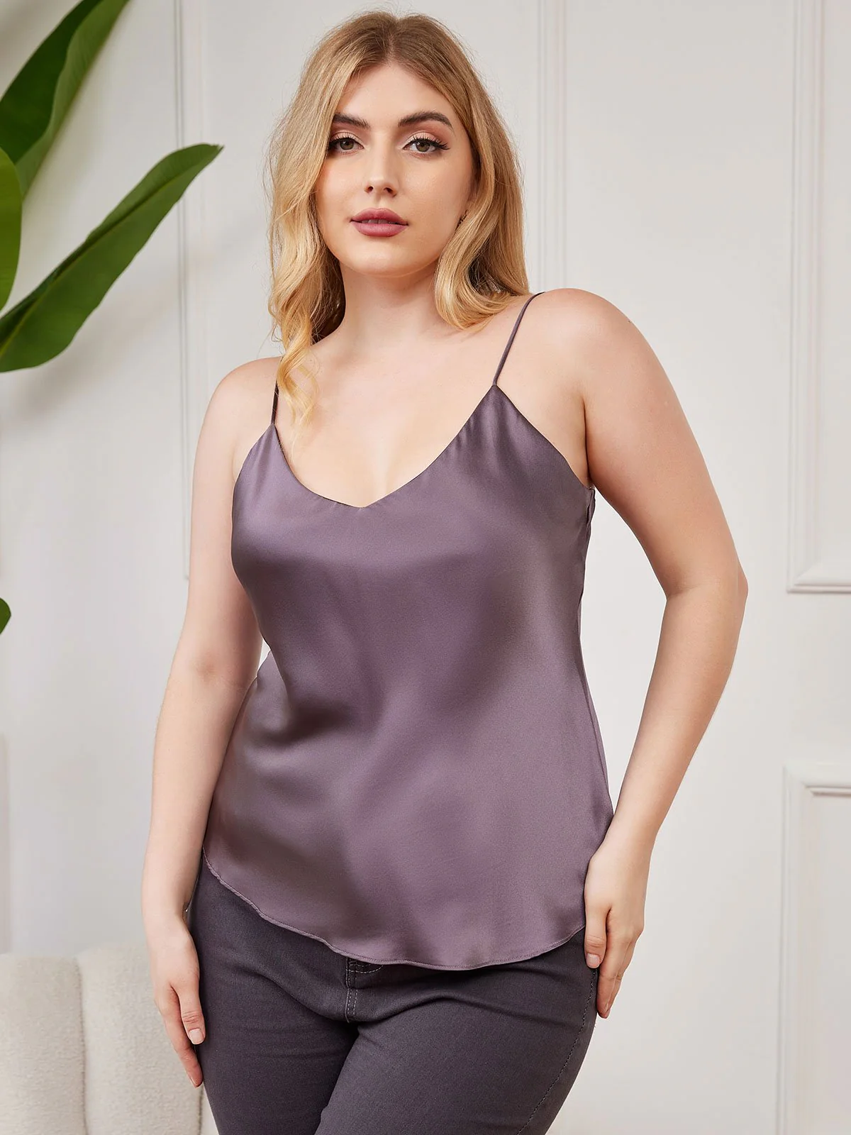 Women's Plus Size Silk Spaghetti Strap Camisole Top - Image 34