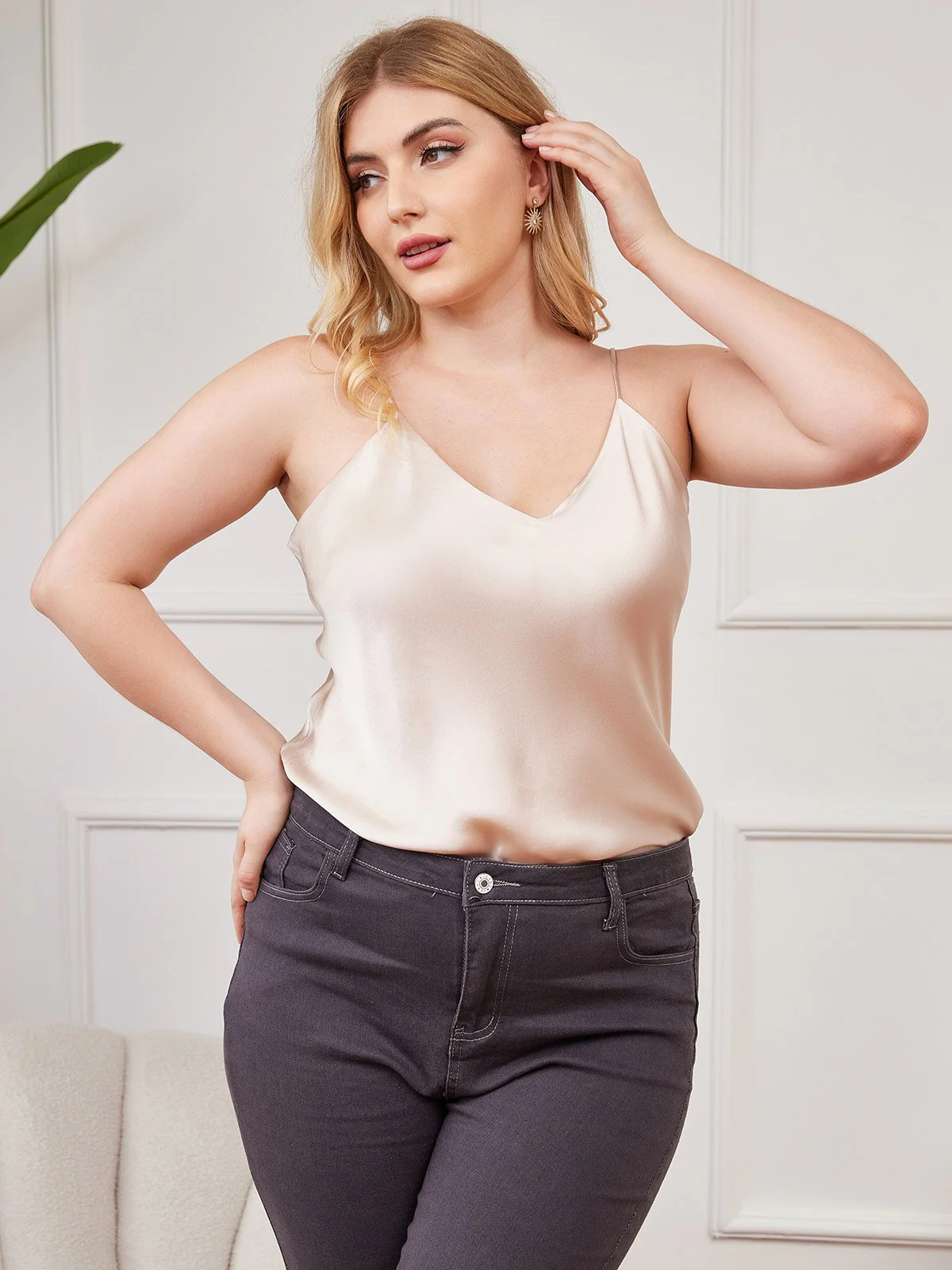 Women's Plus Size Silk Spaghetti Strap Camisole Top - Image 7
