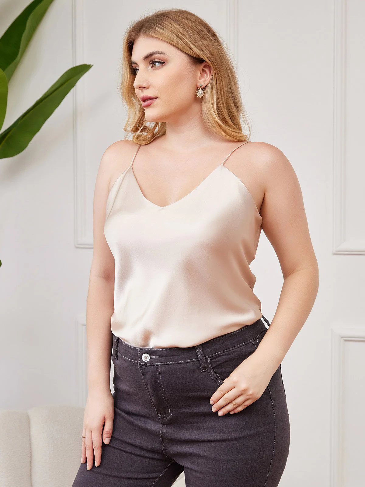 Women's Plus Size Silk Spaghetti Strap Camisole Top - Image 9